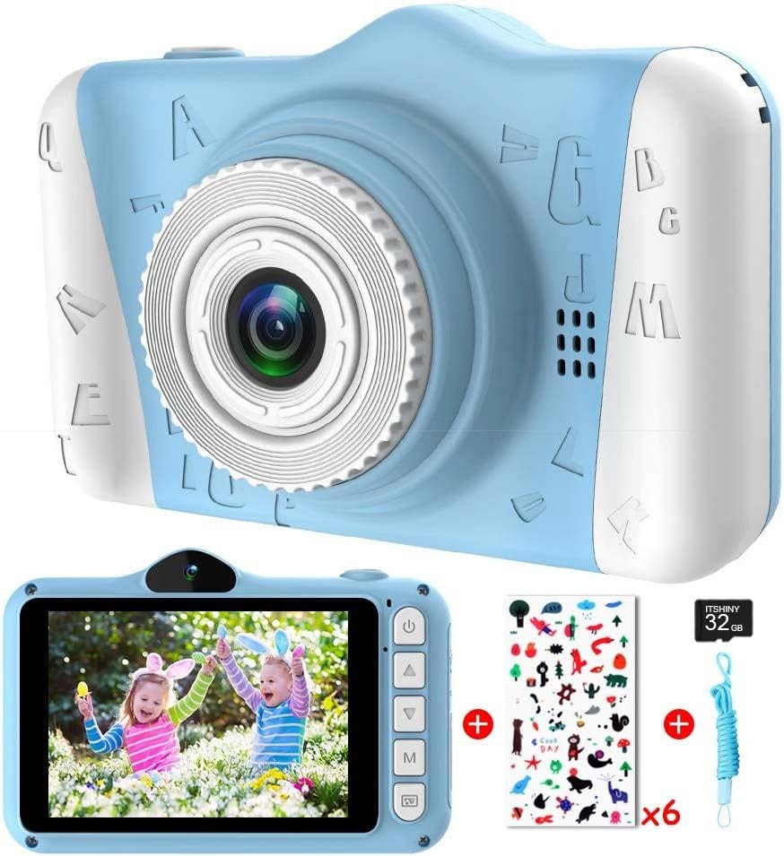 Kinderfotocamera - Camera voor Kinderen met Groot Display van 3,5 Inch, 1080P HD 12 MP, geïntegreerde SD-kaart, 32 GB, USB Oplaadbaar, Digitale Camera, Meisjes, Jongens, Verjaardag, Kerstmis, Geschenk