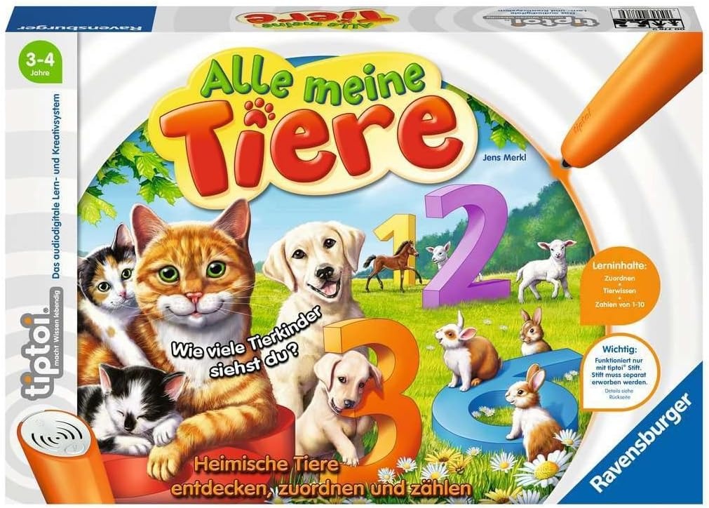 Ravensburger 776 tiptoi Al mijn dieren spel, vanaf 3 jaar, leren spelenderwijs de cijfers van 1 tot 10 met behulp van lokale dieren