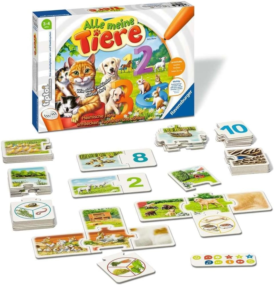 Ravensburger 776 tiptoi Al mijn dieren spel, vanaf 3 jaar, leren spelenderwijs de cijfers van 1 tot 10 met behulp van lokale dieren