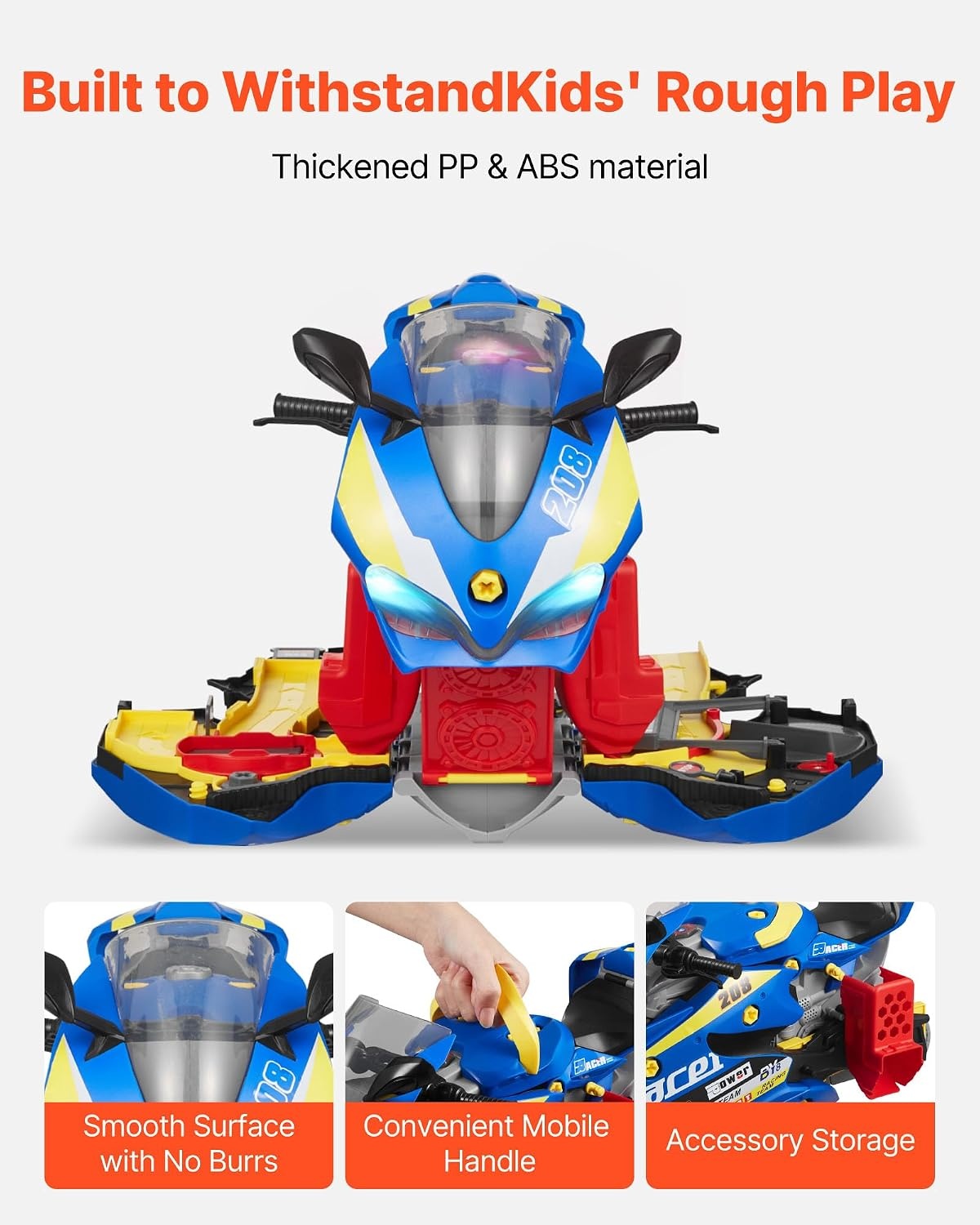 VEVOR Motorspeelgoed, 25 stuks, motormechaniek met afneembare onderdelen, lichten en geluiden, simulatie van rijden en racebanen, voor kinderen vanaf 3 jaar, blauw