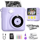 GREENKINDER Kids Instant Print Camera, 2.4'' HD Kids Digital Camera with 32GB Card & 3 Rolls Print Paper, Birthday Toys Gifts for Boys & Girls Age 3-12