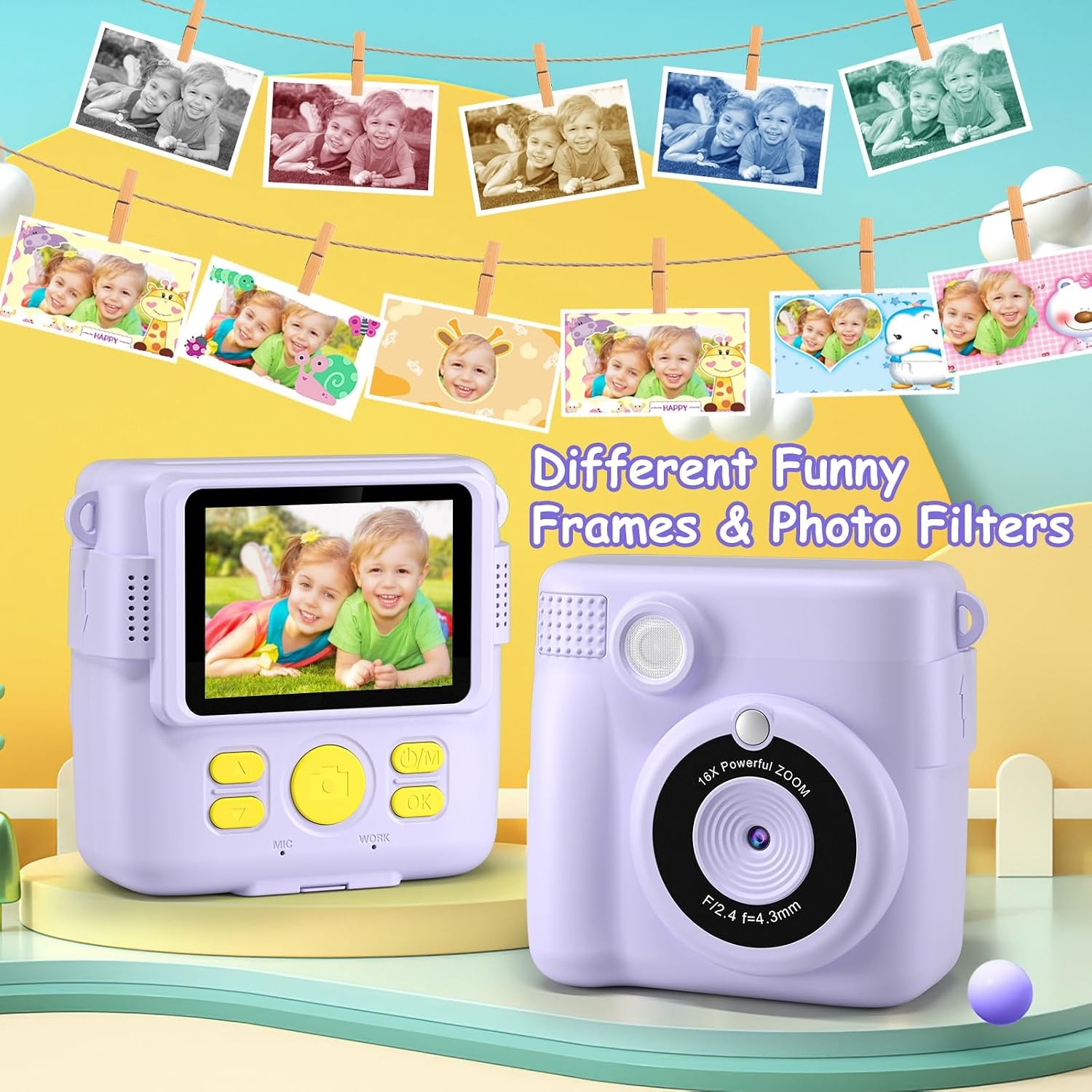 GREENKINDER Kids Instant Print Camera, 2.4'' HD Kids Digital Camera with 32GB Card & 3 Rolls Print Paper, Birthday Toys Gifts for Boys & Girls Age 3-12