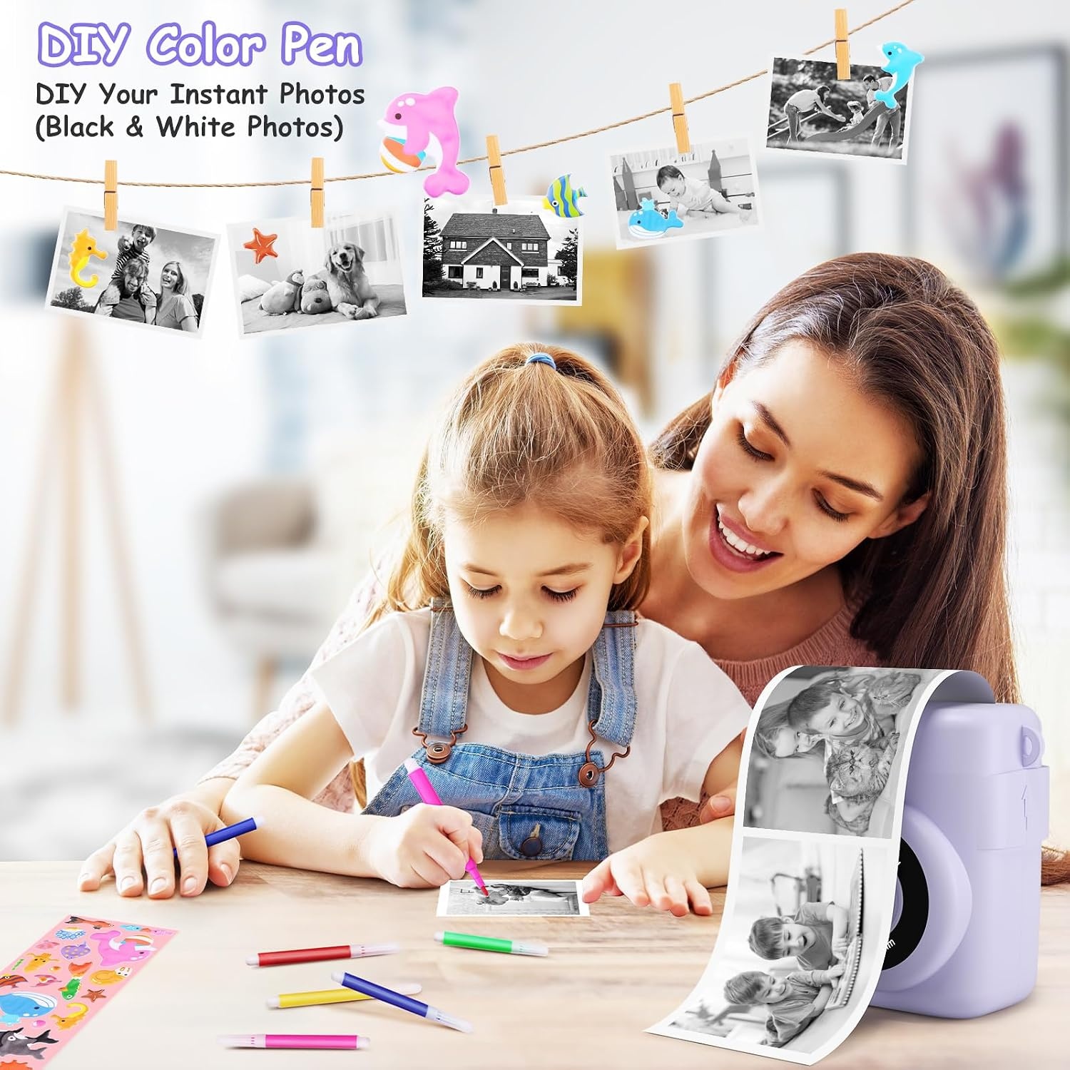 GREENKINDER Kids Instant Print Camera, 2.4'' HD Kids Digital Camera with 32GB Card & 3 Rolls Print Paper, Birthday Toys Gifts for Boys & Girls Age 3-12