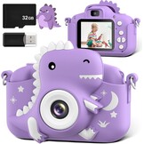 Dinosaur Kids Camera, Toddler Digital Camera for Ages 3-12 Boys Girls Childrens, Christmas Birthday Gifts, Selfie 1080P HD Video Camera for 3 4 5 6 7 8 9 Years Old Boys Girls Toys Purple