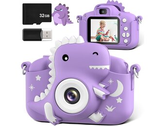 Dinosaur Kids Camera, Toddler Digital Camera for Ages 3-12 Boys Girls Childrens, Christmas Birthday Gifts, Selfie 1080P HD Video Camera for 3 4 5 6 7 8 9 Years Old Boys Girls Toys Purple