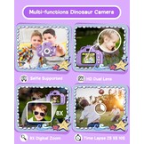 Dinosaur Kids Camera, Toddler Digital Camera for Ages 3-12 Boys Girls Childrens, Christmas Birthday Gifts, Selfie 1080P HD Video Camera for 3 4 5 6 7 8 9 Years Old Boys Girls Toys Purple