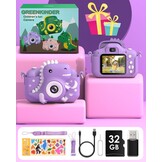 Dinosaur Kids Camera, Toddler Digital Camera for Ages 3-12 Boys Girls Childrens, Christmas Birthday Gifts, Selfie 1080P HD Video Camera for 3 4 5 6 7 8 9 Years Old Boys Girls Toys Purple