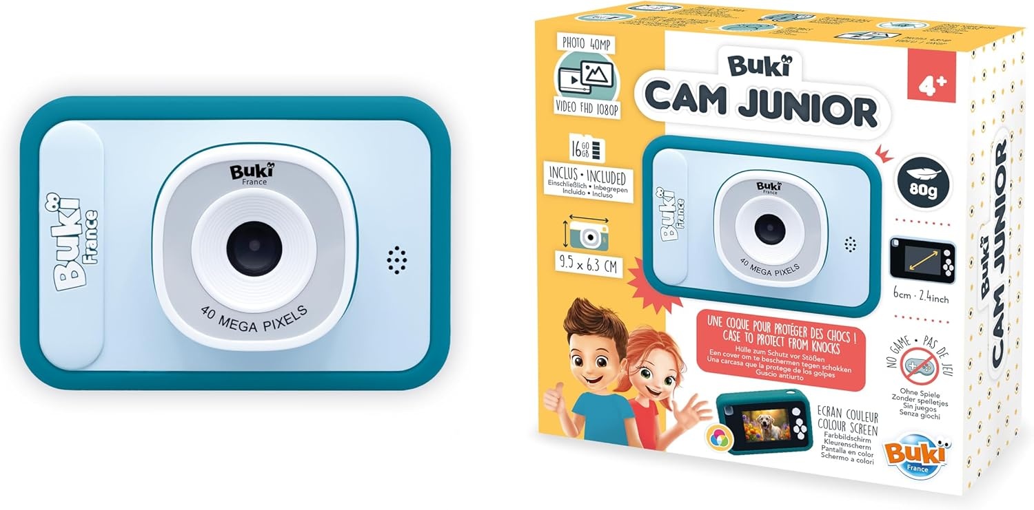 Kindercamera 40 MP & video 1080p – licht 80 g, display 6 cm, zoom X8, filters – zonder games, siliconen beschermhoes, 16 GB SD-kaart, USB-C – vanaf 4 jaar