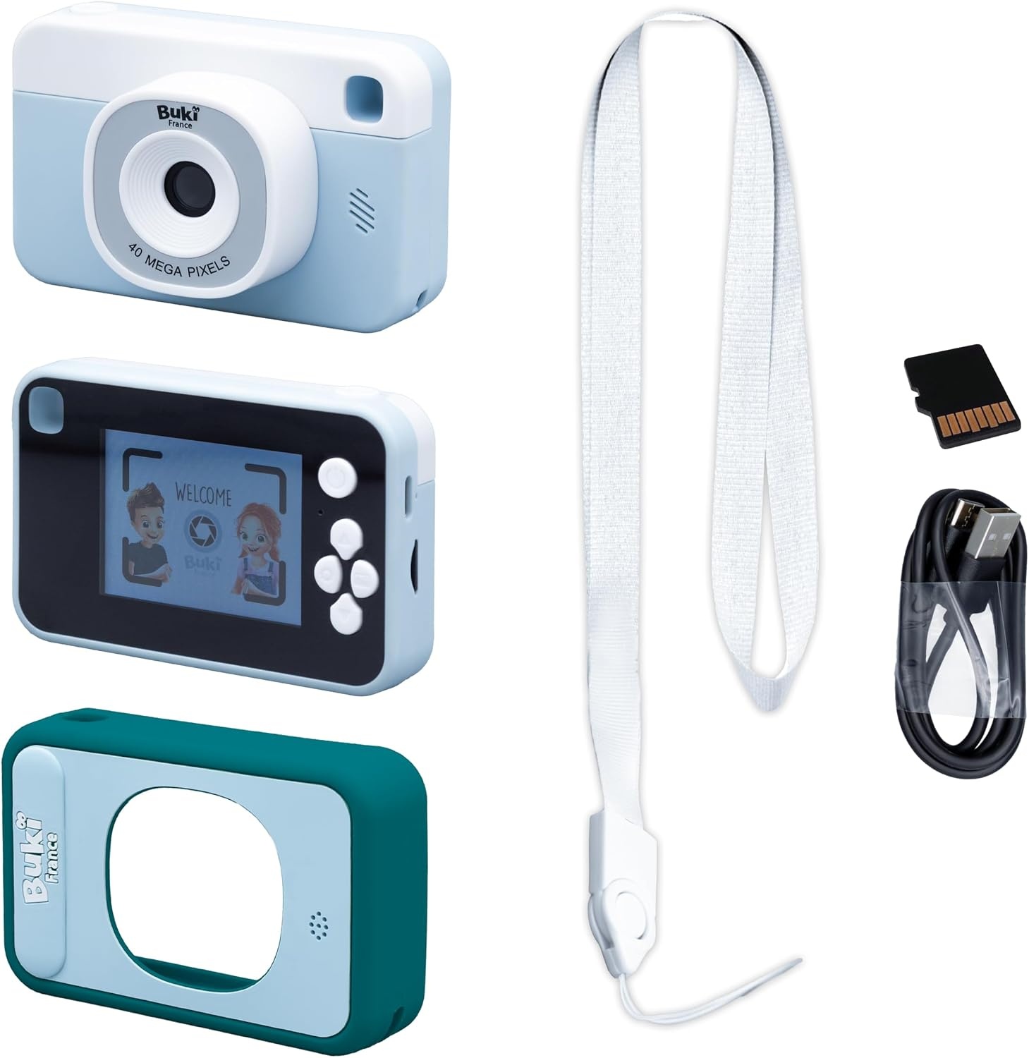 Kindercamera 40 MP & video 1080p – licht 80 g, display 6 cm, zoom X8, filters – zonder games, siliconen beschermhoes, 16 GB SD-kaart, USB-C – vanaf 4 jaar