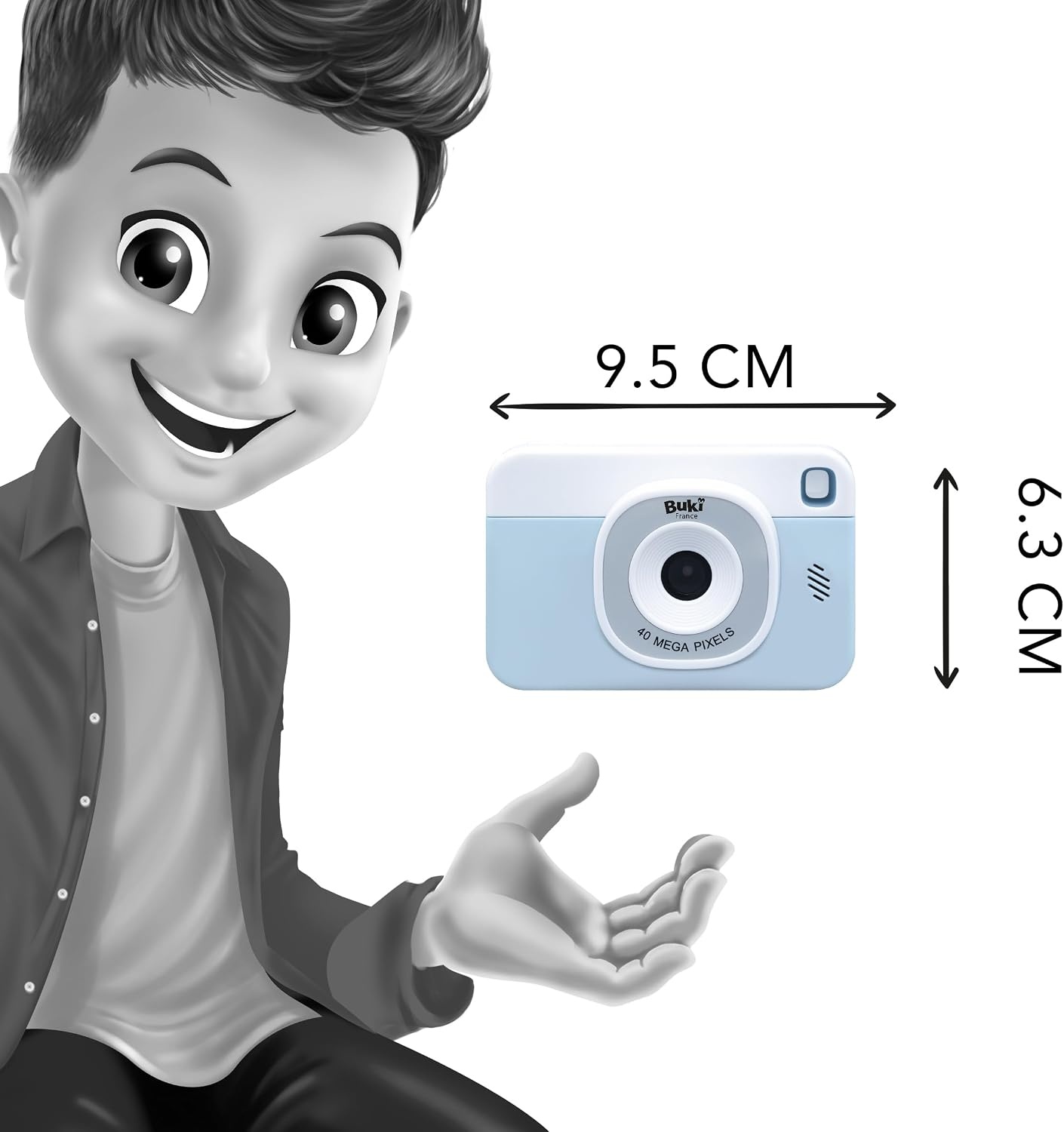 Kindercamera 40 MP & video 1080p – licht 80 g, display 6 cm, zoom X8, filters – zonder games, siliconen beschermhoes, 16 GB SD-kaart, USB-C – vanaf 4 jaar