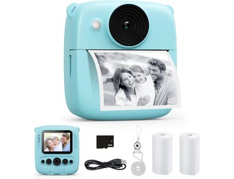 CalineGam Kindercamera Direct Printen, 48MP Digitale Videocamera met 32GB Kaart & Fotopapier, 2.0" Scherm Direct Afdrukken (Ideaal Kerst- en Verjaardagscadeau) voor Jongens Meisjes 3-12 Jaar (Blauw)