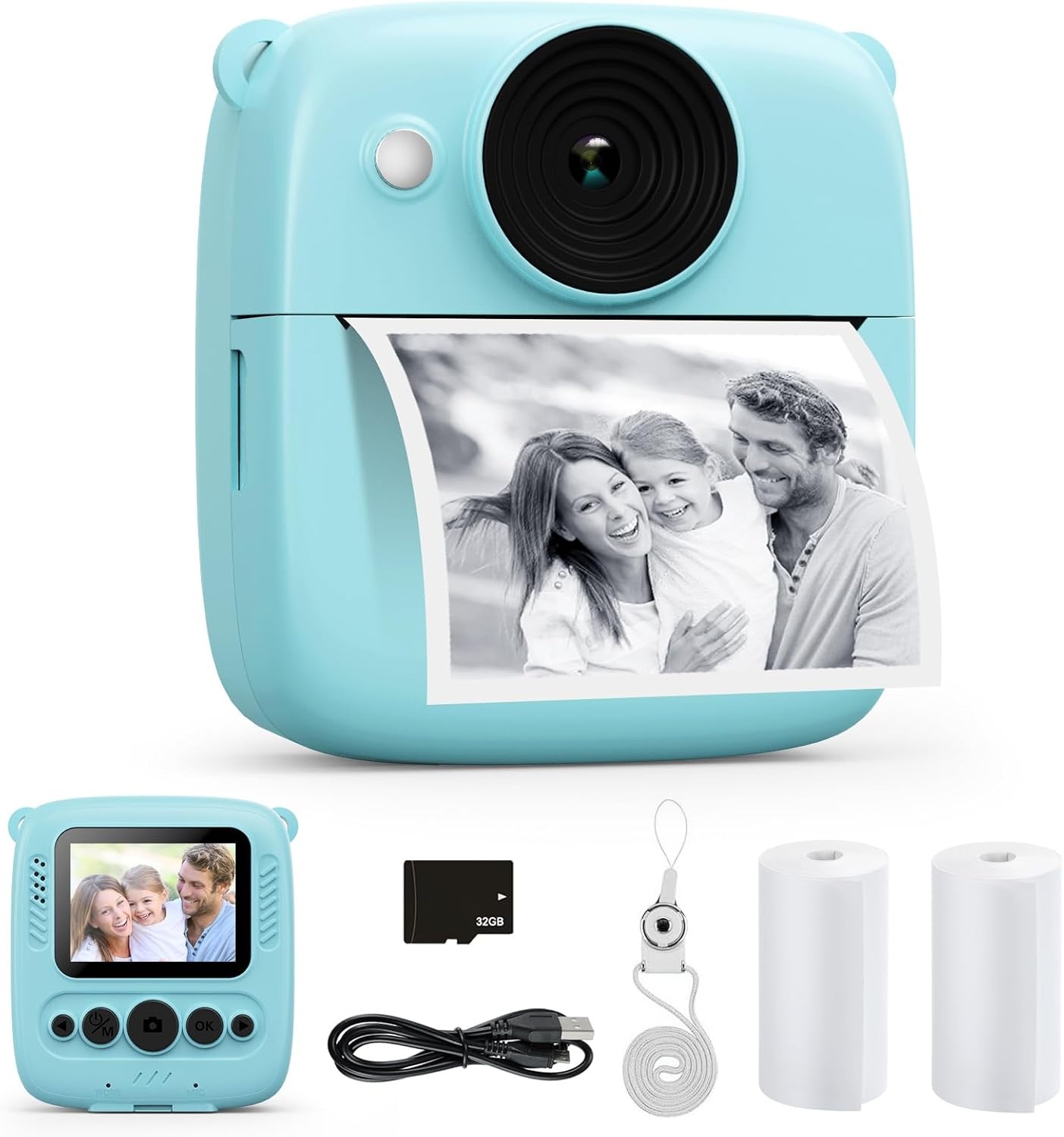 ‌CalineGam Kindercamera Direct Printen, 48MP Digitale Videocamera met 32GB Kaart & Fotopapier, 2.0" Scherm Direct Afdrukken (Ideaal Kerst- en Verjaardagscadeau) voor Jongens Meisjes 3-12 Jaar (Blauw)