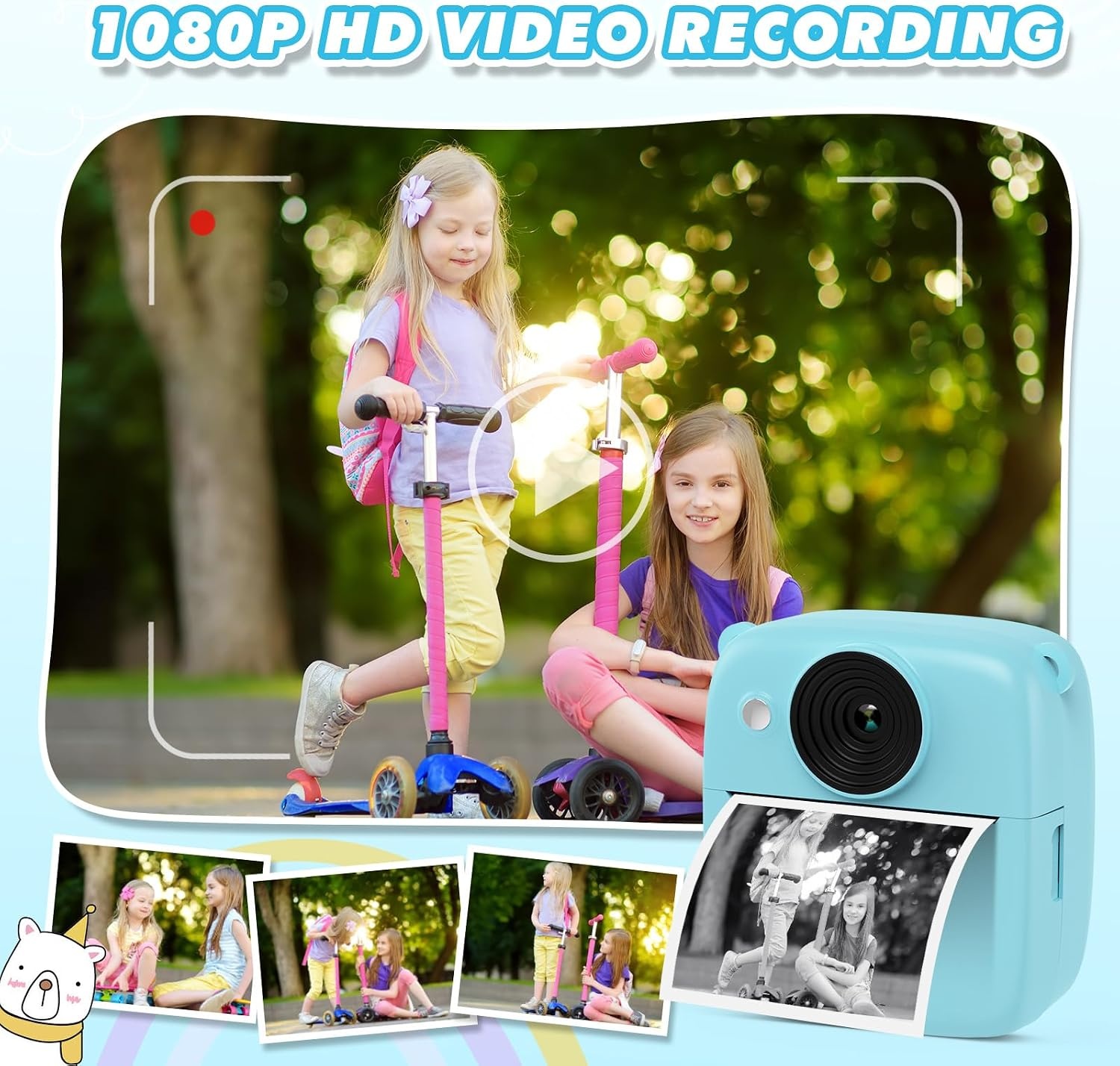 ‌CalineGam Kindercamera Direct Printen, 48MP Digitale Videocamera met 32GB Kaart & Fotopapier, 2.0" Scherm Direct Afdrukken (Ideaal Kerst- en Verjaardagscadeau) voor Jongens Meisjes 3-12 Jaar (Blauw)