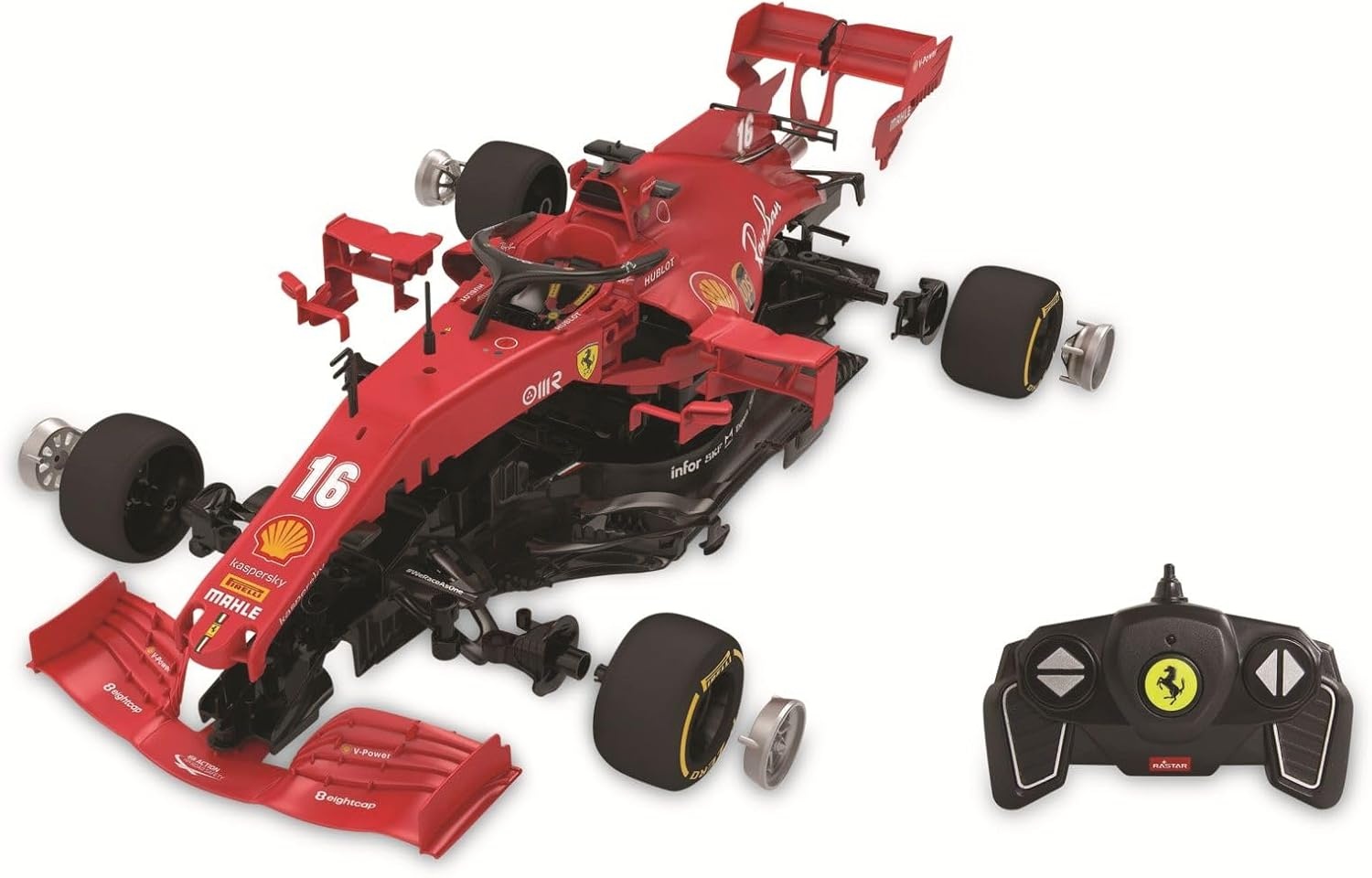 JAMARA 403007 Ferrari SF 1000 1:16, 2,4 GHz bouwpakket-onderdelen worden geplaatst, geen gereedschap of lijm nodig, detailgetrouw interieur, deuren handmatig openen, rood