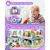 Dinosaur Kids Camera, Toddler Digital Camera for Ages 3-12 Boys Girls Childrens, Christmas Birthday Gifts, Selfie 1080P HD Video Camera for 3 4 5 6 7 8 9 Years Old Boys Girls Toys Purple