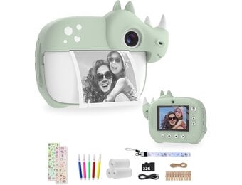CAMCLID Instant camera voor kinderen, 2,4 inch (6,1 cm), instant printen, kinderen met 32 GB kaart en accessoires, 1080p HD digitale camera, cadeau voor kinderen (groen)
