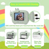 CAMCLID Instant camera voor kinderen, 2,4 inch (6,1 cm), instant printen, kinderen met 32 GB kaart en accessoires, 1080p HD digitale camera, cadeau voor kinderen (groen)