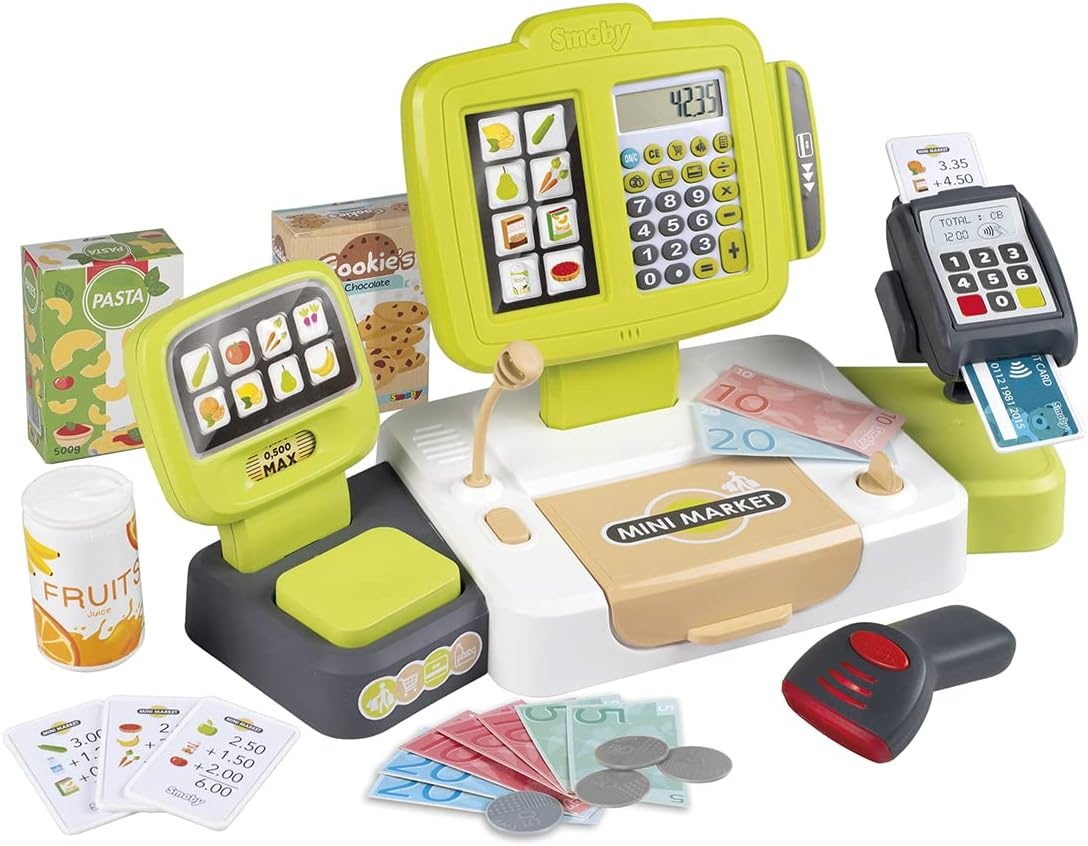 Smoby - Elektronische supermarktkassa XL - Speelkassa met rekenmachinefunctie - Licht- en geluid - Talrijke accessoires - Vanaf 3 jaar