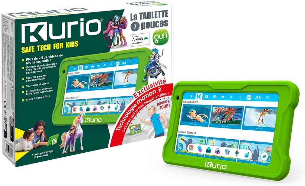 Kurio - De Gulli Motion Edition 32GB Tablet voor kinderen - Android 15 - Personaliseerbaar ouderlijk toezicht en veilige browser - Meer dan 2 uur Gulli video's + 10 exclusieve games inbegrepen