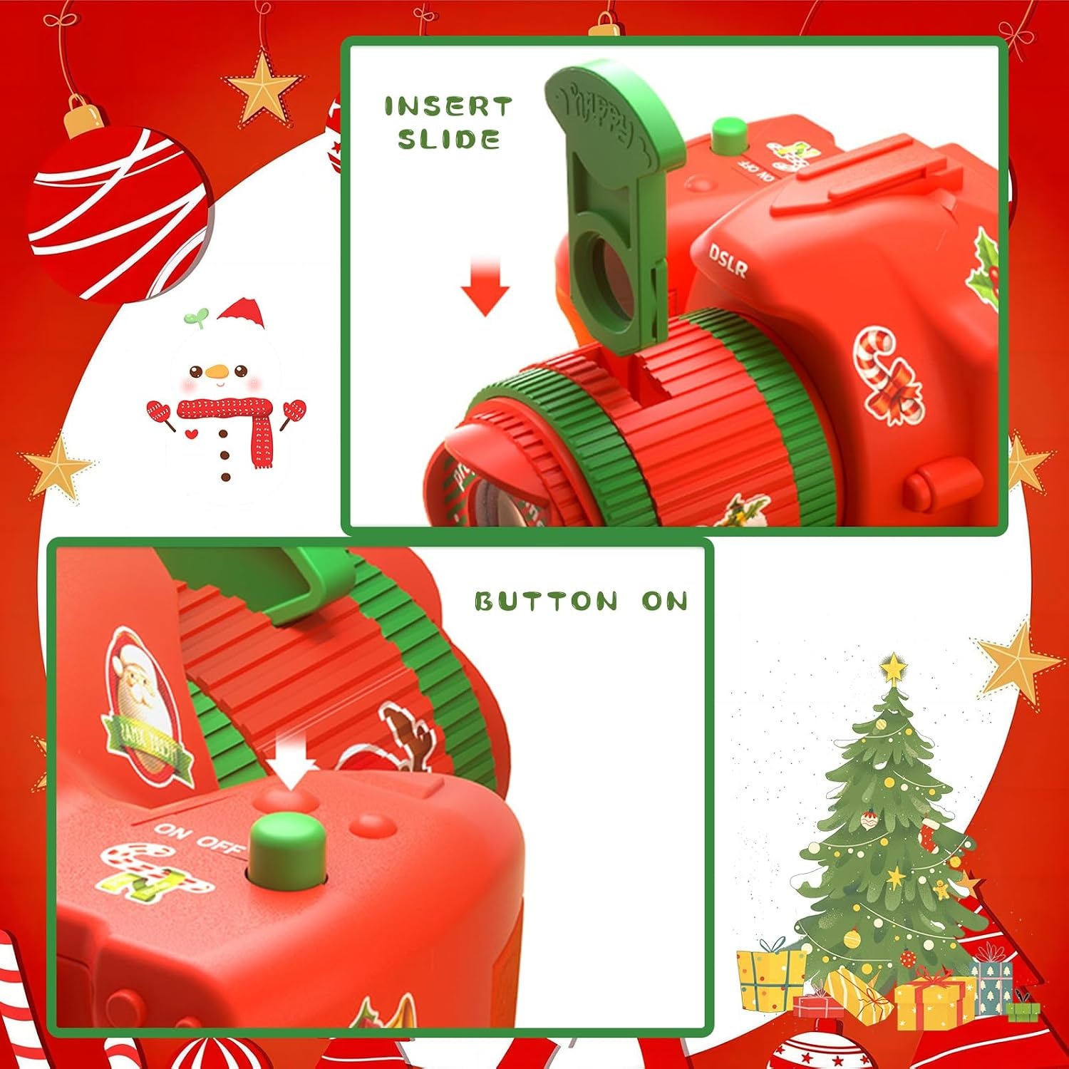 TSLBW 12 Resimli Noel Projektörü, Dijital Kamera Projektör Oyuncak Projektör Çocuk Sahne Fotoğraf Sahne Noel Partisi Düğün Hediyesi Noel Çorap Dolgu