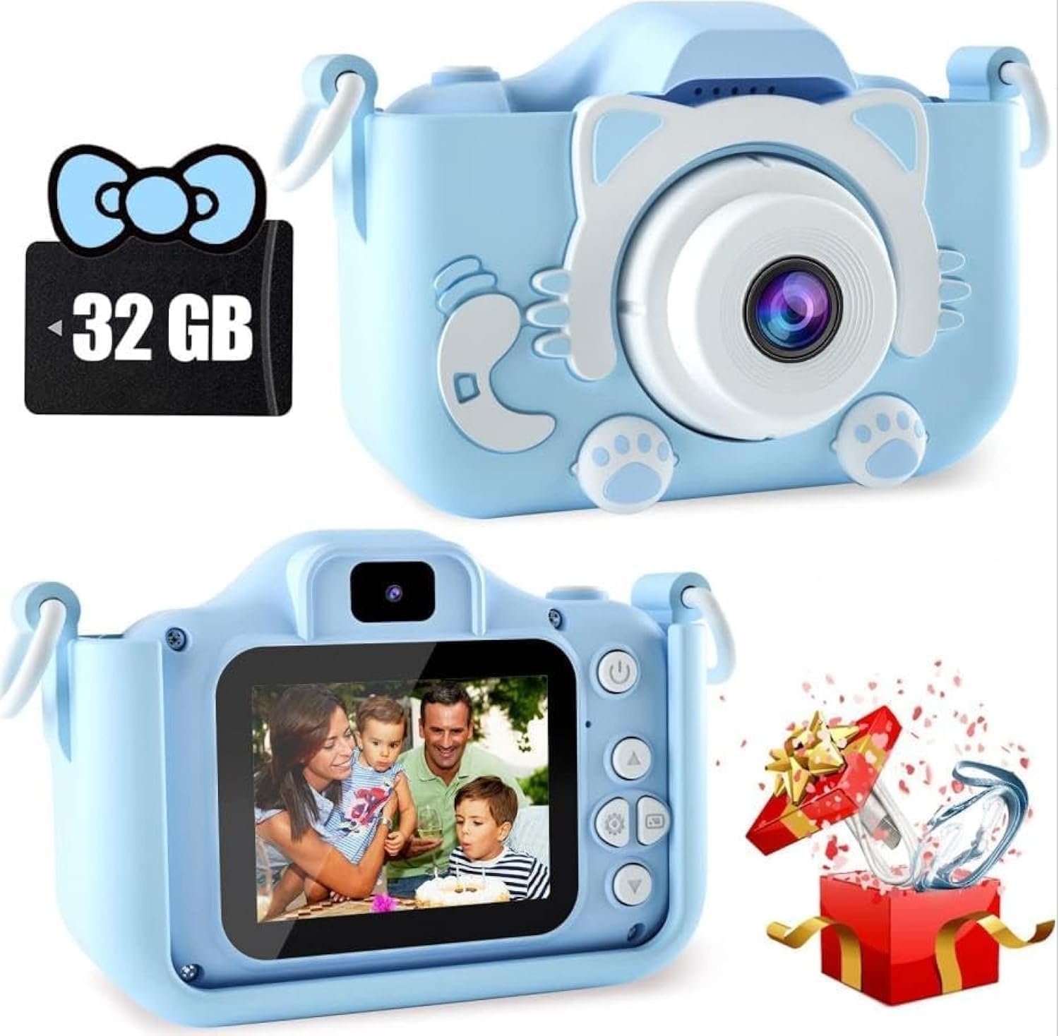 Kids Camera, 1080P Digital Camera for Kids, 2.0 Inch IPS Screen Dual Lens Digital Camera, Supports Card-less Storage and TF Storage Cards, Video Recording, Intelligent Timed