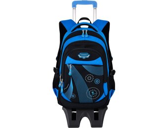 Fanspack Rugzak, trolley, kindertrolley, rugzak voor jongens, schooltas, trolley, schooltrolley, rugzak met wielen, 6 wielen