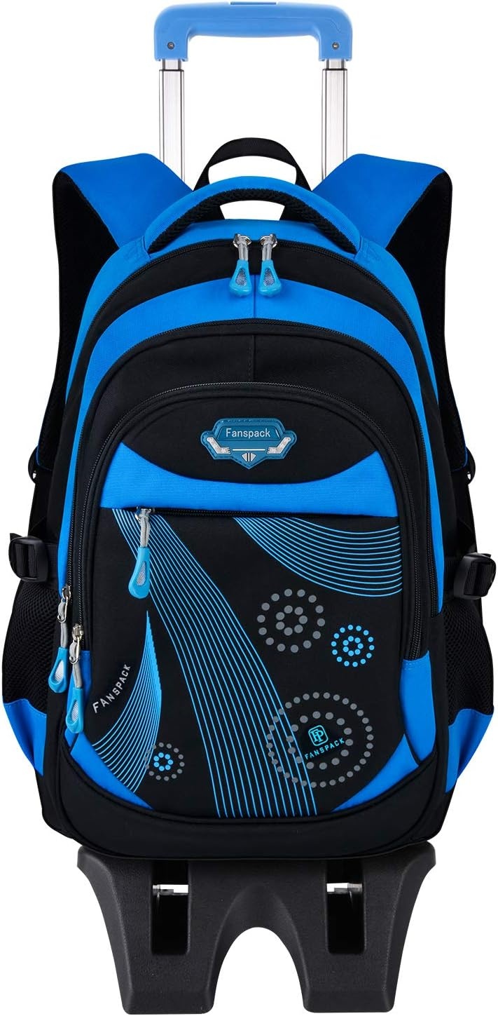 Fanspack Rugzak, trolley, kindertrolley, rugzak voor jongens, schooltas, trolley, schooltrolley, rugzak met wielen, 6 wielen