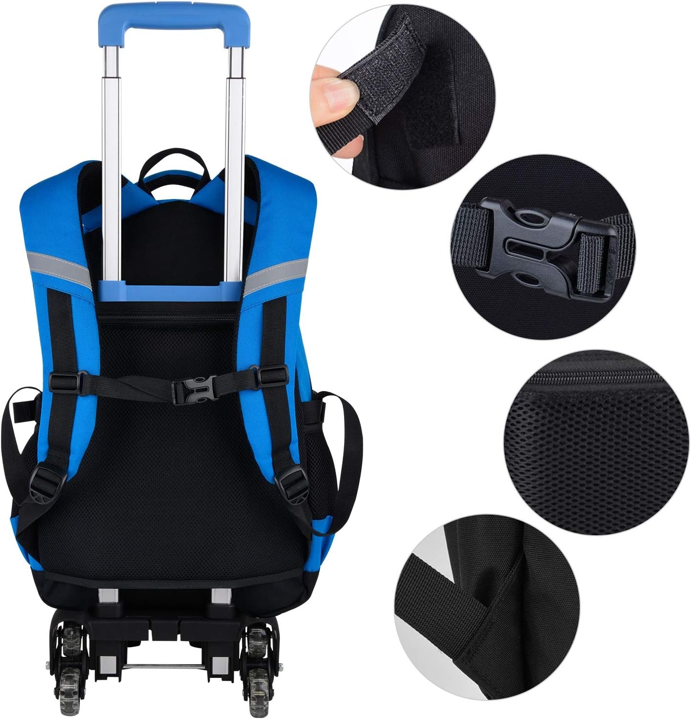 Fanspack Rugzak, trolley, kindertrolley, rugzak voor jongens, schooltas, trolley, schooltrolley, rugzak met wielen, 6 wielen