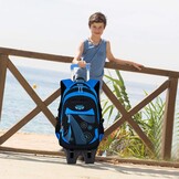 Fanspack Rugzak, trolley, kindertrolley, rugzak voor jongens, schooltas, trolley, schooltrolley, rugzak met wielen, 6 wielen