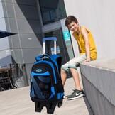 Fanspack Rugzak, trolley, kindertrolley, rugzak voor jongens, schooltas, trolley, schooltrolley, rugzak met wielen, 6 wielen