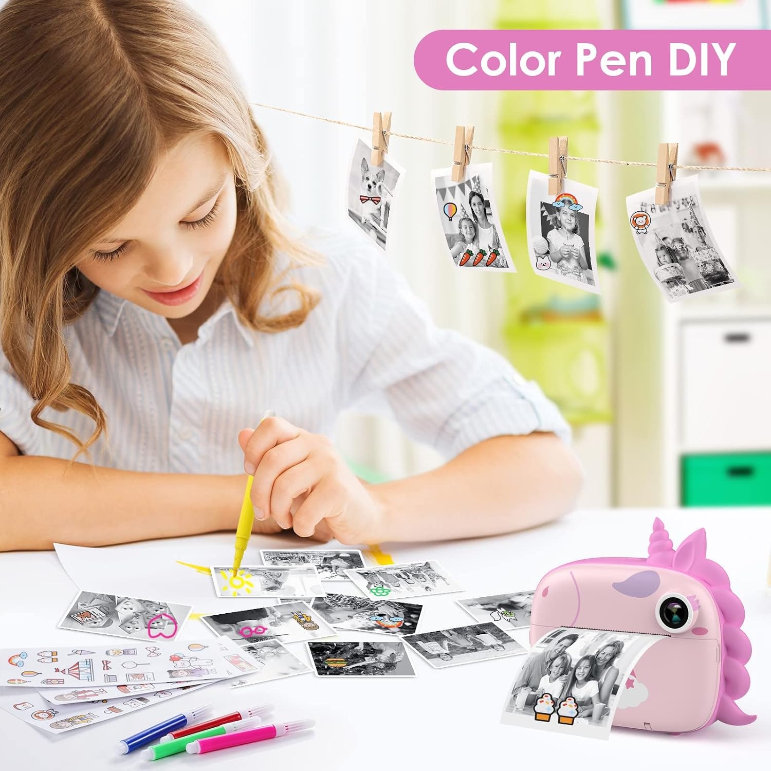 HiMont Roze Kindercamera met Instant Print en 32GB Geheugenkaart