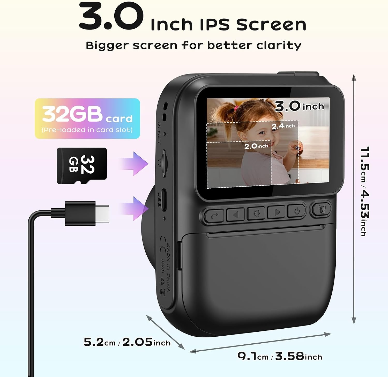 GREENKINDER Instant Kindercamera, 3.0" Groot Scherm Inclusief 32GB Kaart & 3 Rollen Printpapier, 1080P Selfie Digitale Camera voor Kinderen, Speelgoedcadeau voor Jongens en Meisjes van 3-12 Jaar