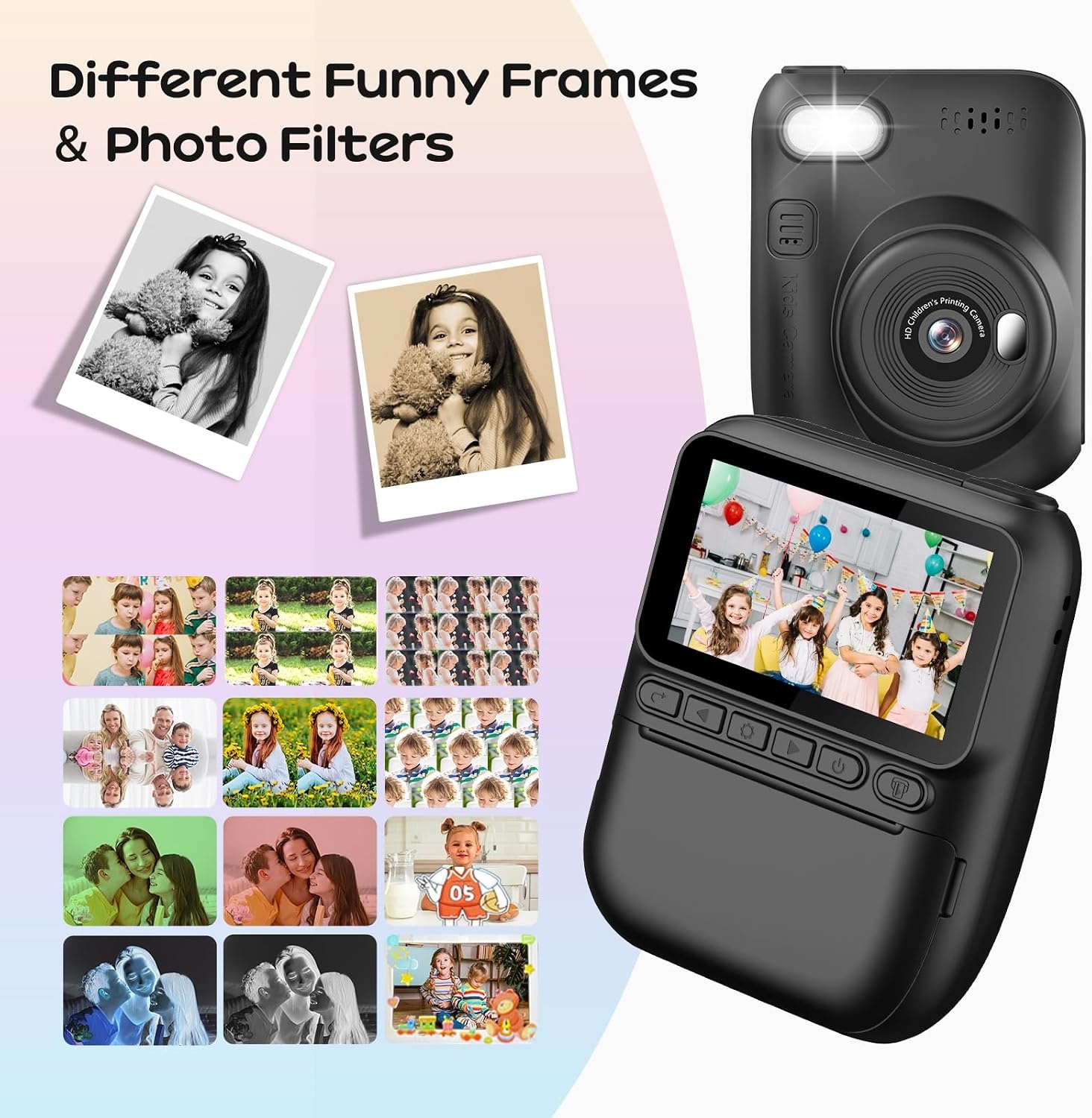 GREENKINDER Instant Kindercamera, 3.0" Groot Scherm Inclusief 32GB Kaart & 3 Rollen Printpapier, 1080P Selfie Digitale Camera voor Kinderen, Speelgoedcadeau voor Jongens en Meisjes van 3-12 Jaar