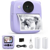 ‌CalineGam Kindercamera Direct Printen, 48MP Digitale Videocamera met 32GB Kaart & Fotopapier, 2.0" Scherm Direct Afdrukken (Ideaal Kerst- en Verjaardagscadeau) voor Jongens Meisjes 3-12 Jaar (Paars)