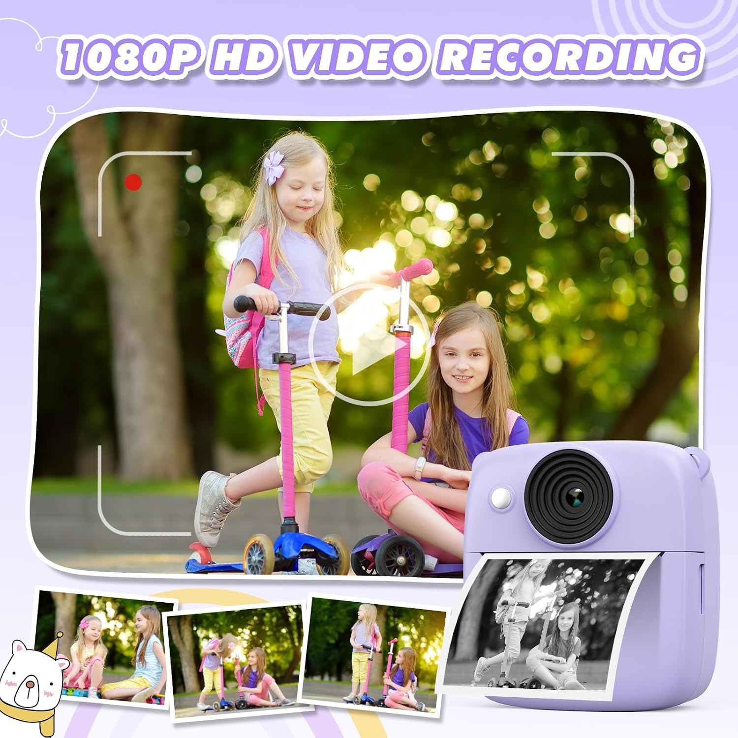 ‌CalineGam Kindercamera Direct Printen, 48MP Digitale Videocamera met 32GB Kaart & Fotopapier, 2.0" Scherm Direct Afdrukken (Ideaal Kerst- en Verjaardagscadeau) voor Jongens Meisjes 3-12 Jaar (Paars)