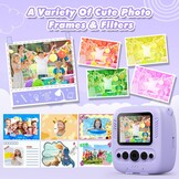‌CalineGam Kindercamera Direct Printen, 48MP Digitale Videocamera met 32GB Kaart & Fotopapier, 2.0" Scherm Direct Afdrukken (Ideaal Kerst- en Verjaardagscadeau) voor Jongens Meisjes 3-12 Jaar (Paars)