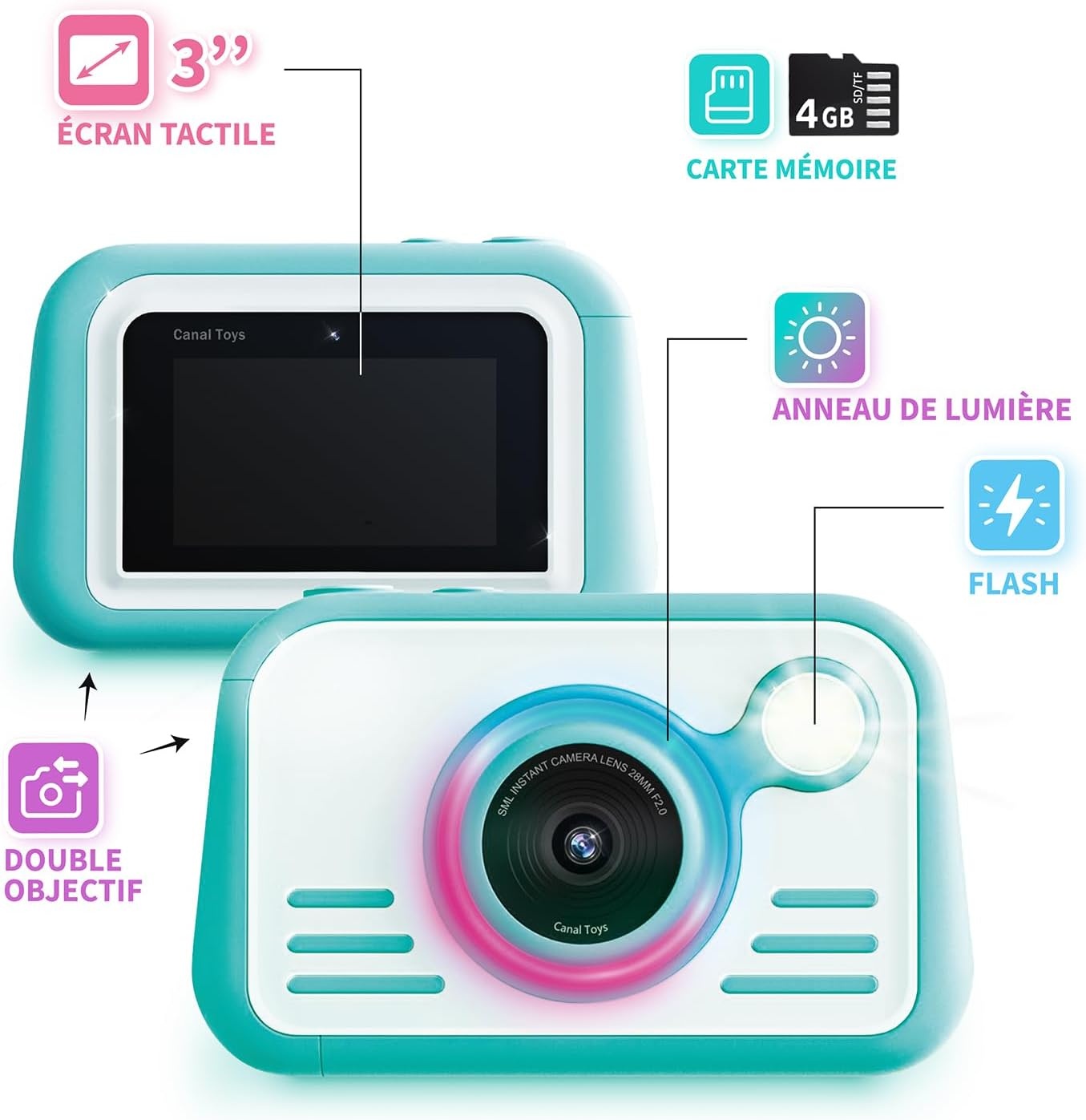 Photo Creator Instant Print Camera 2.0, maak foto's en print direct! Geen inkt nodig, touchscreen, flitser en ringlicht! Fotokwaliteitspapier