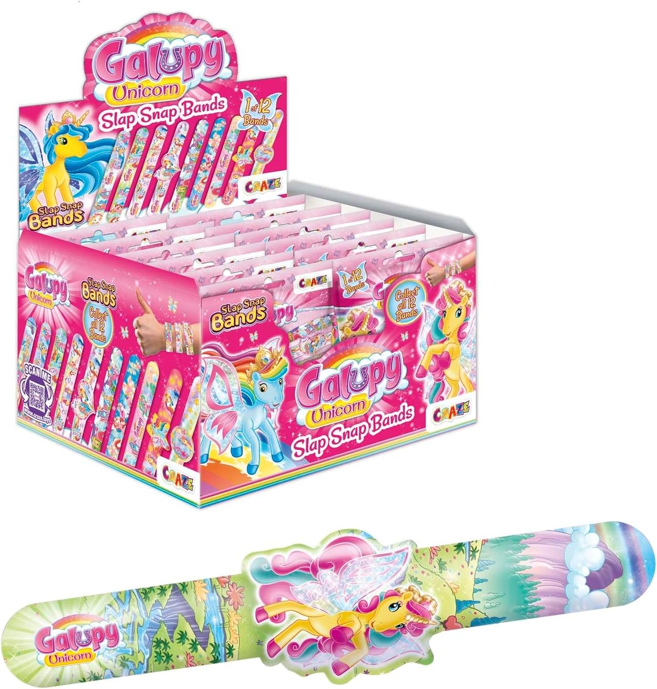 Craze Slap Snap Band, verzamelarmband voor kinderen, met Galupy eenhoorn-designs, 12 modellen om te verzamelen, 16 cm, Siliconen, Geen edelsteen