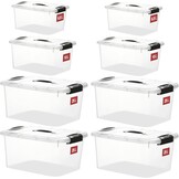 Opbergboxen voor thuis & kantoor 8 stuks kunststof transparant stapelbaar met deksel en gespen | 4x 25L, 2x 10L, 2x 6.5L | BPA-vrij