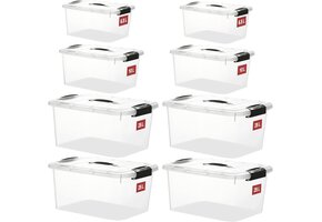 8x Transparante Kunststof Opbergboxen met Deksel - Ideaal voor Huis & Kantoor