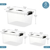Opbergboxen voor thuis & kantoor 8 stuks kunststof transparant stapelbaar met deksel en gespen | 4x 25L, 2x 10L, 2x 6.5L | BPA-vrij