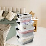Opbergboxen voor thuis & kantoor 8 stuks kunststof transparant stapelbaar met deksel en gespen | 4x 25L, 2x 10L, 2x 6.5L | BPA-vrij
