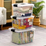 Opbergboxen voor thuis & kantoor 8 stuks kunststof transparant stapelbaar met deksel en gespen | 4x 25L, 2x 10L, 2x 6.5L | BPA-vrij