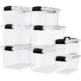 Opbergboxen voor thuis & kantoor 8 stuks kunststof transparant stapelbaar met deksel en gespen | 4x 25L, 2x 10L, 2x 6.5L | BPA-vrij