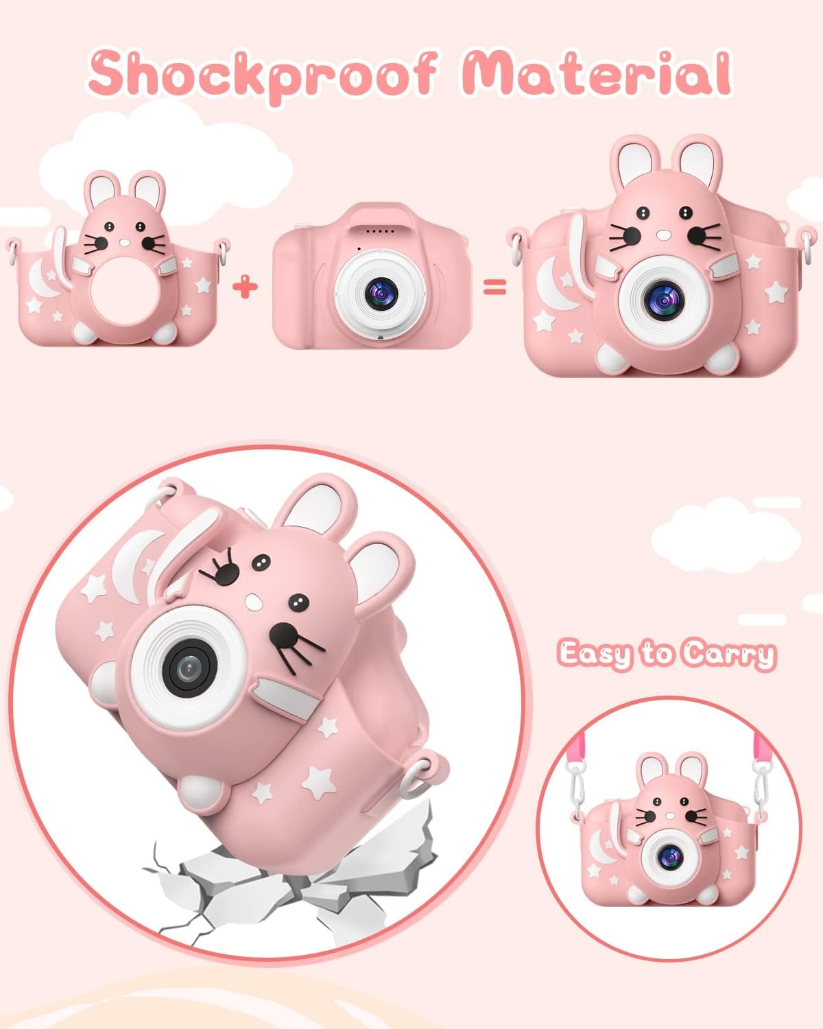 Gofunly Kinderen Digitale Camera Roze - 20MP 1080P HD - Inclusief 32GB SD Kaart - 2 Inch Scherm