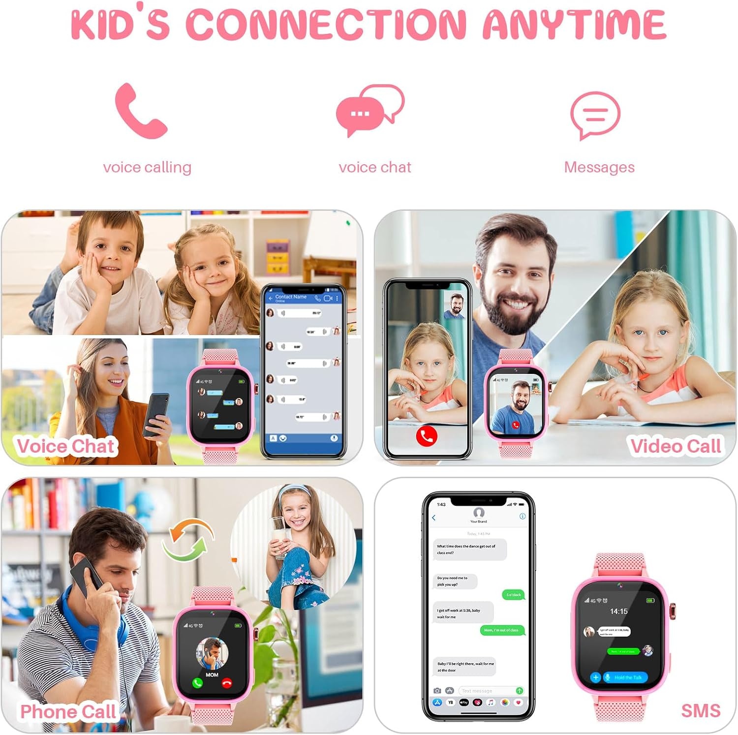 OKYUK 4G Smartwatch voor kinderen, smartwatch voor kinderen met GPS en telefoon, polshorloge voor jongens en meisjes, met video-telefoongesprek, berichten, schoolmodus, SOS-functie, camera en