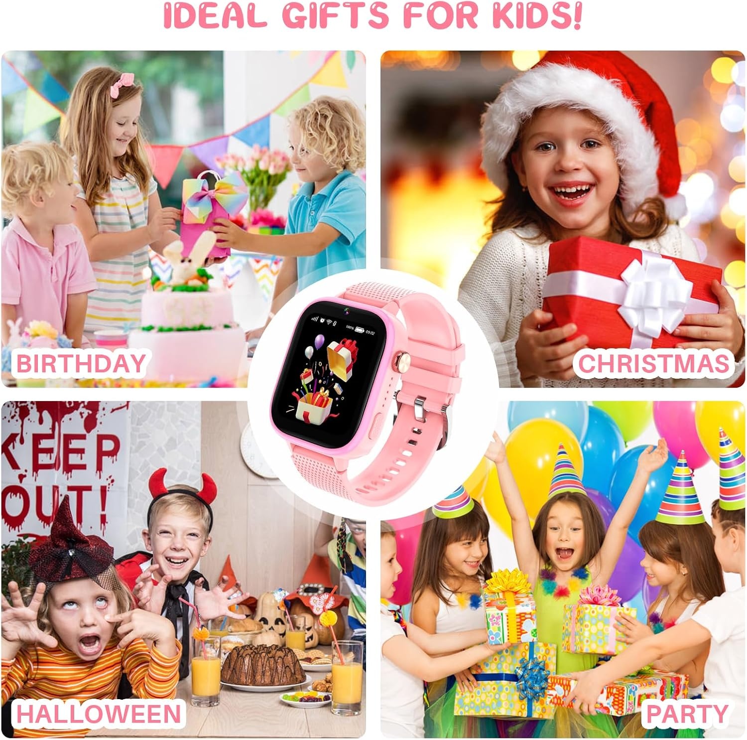 OKYUK 4G Smartwatch voor kinderen, smartwatch voor kinderen met GPS en telefoon, polshorloge voor jongens en meisjes, met video-telefoongesprek, berichten, schoolmodus, SOS-functie, camera en