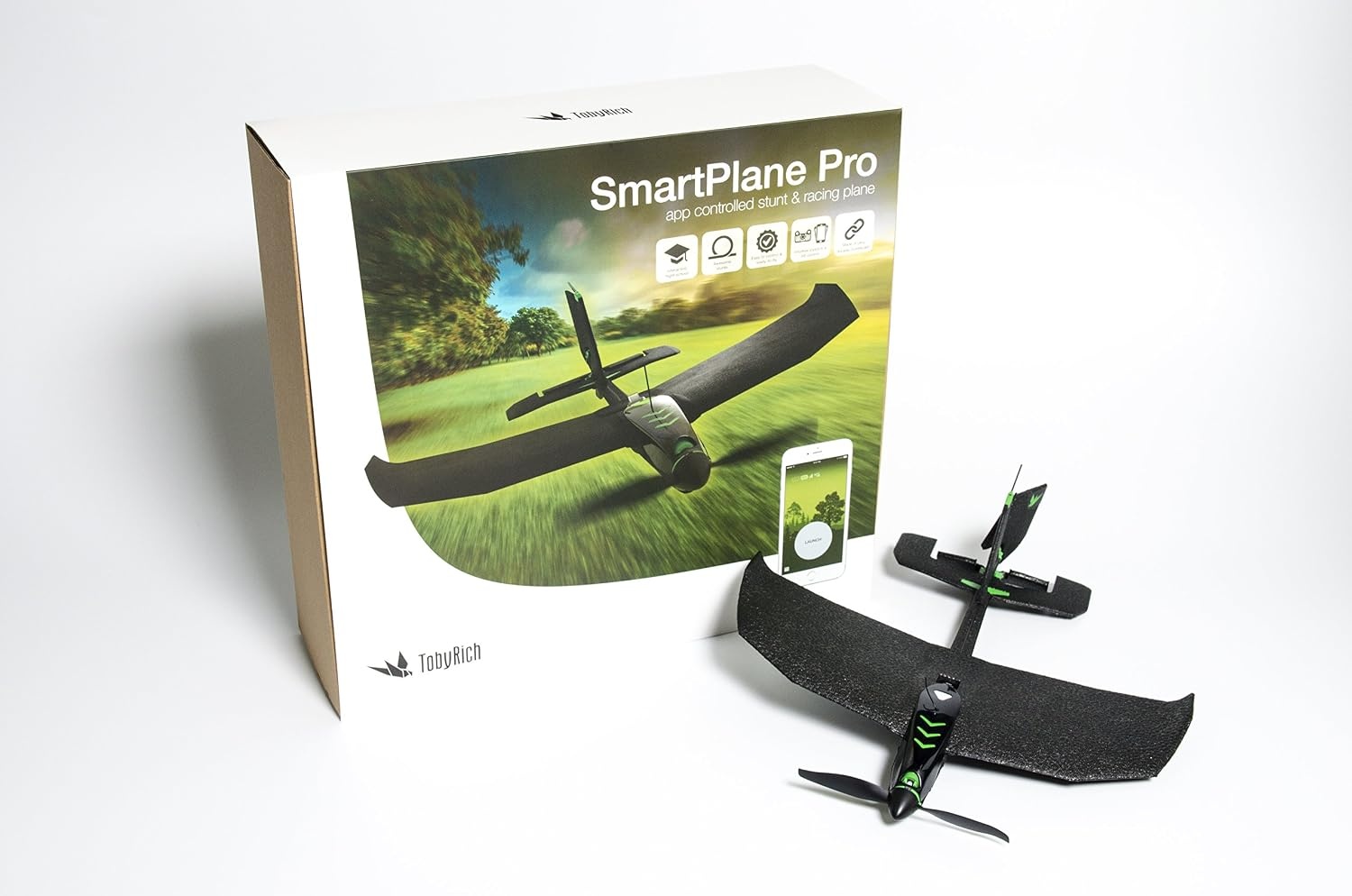 TobyRich SmartPlane Pro Stuntvliegtuig - Appgestuurd - Zwart/Groen - 33 x 30 x 8 cm