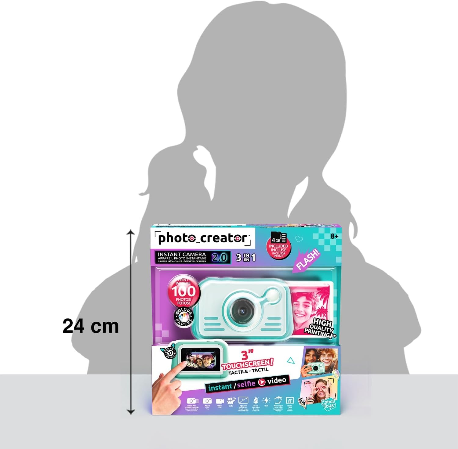 Photo Creator Instant Print Camera 2.0, maak foto's en print direct! Geen inkt nodig, touchscreen, flitser en ringlicht! Fotokwaliteitspapier