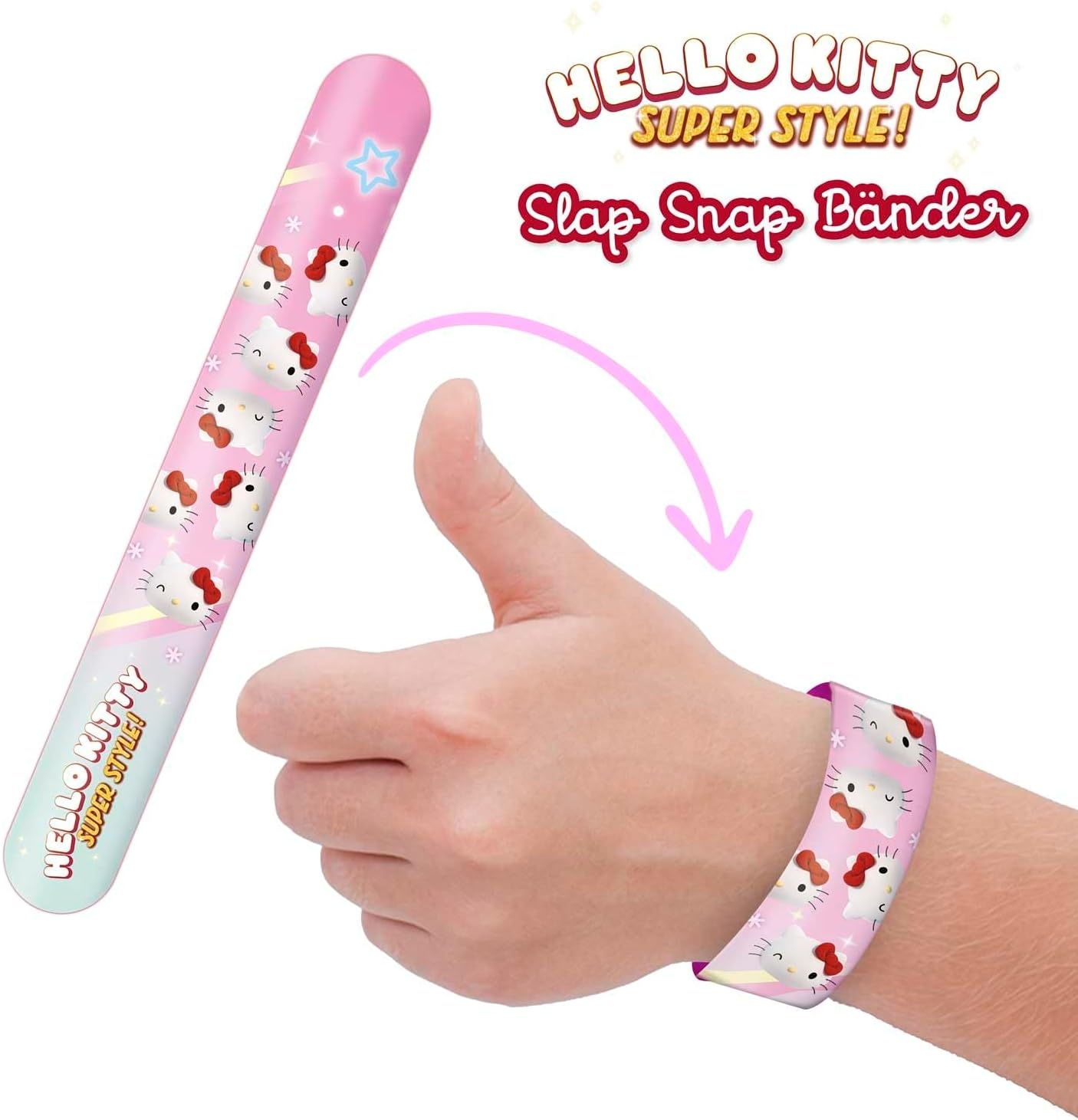 Craze Slap Snap Band, display met 24 verzamelarmbanden voor kinderen, met Hello Kitty-designs, 12 modellen om te verzamelen, 16 cm, Siliconen, Geen edelsteen